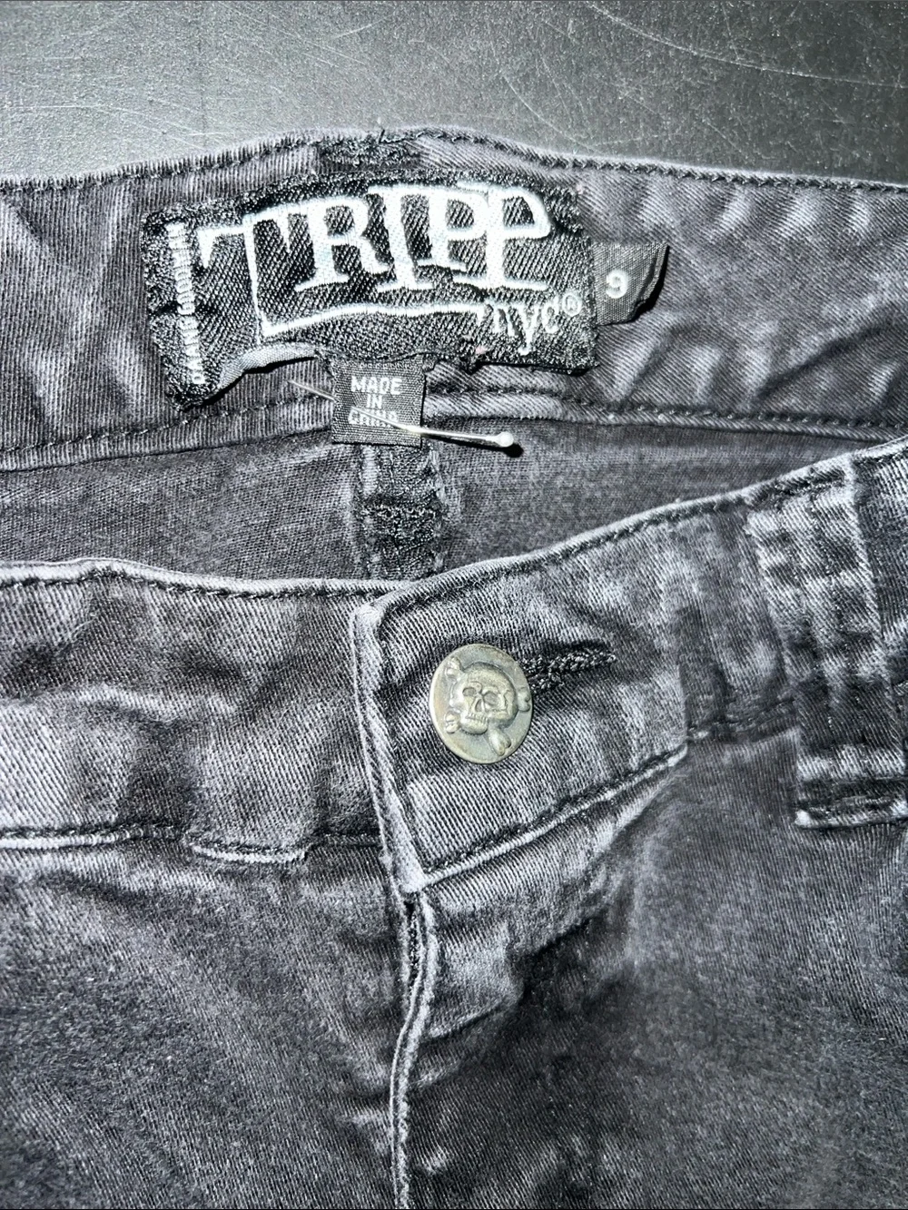 Tripp NYC Black Skinny Jeans with White Skull Patch